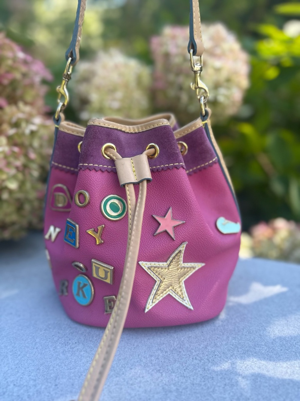 Dooney & Bourke Vintage Y2K Lindsay Lohan Alphabet Charms Mini Drawstring Bag